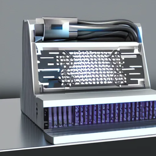 Prompt: Product design concept art of a futuristic metal server computer case designed by apple, it has lights and a metal grill