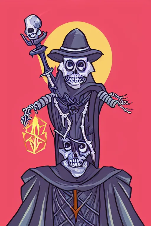 Image similar to Portrait of a evil skeleton that is a wizard casting a spell , wizard, medieval, sticker, colorful, casting epic spell, magic the gathering artwork, D&D, fantasy, artstation, heroic pose, illustration, highly detailed, simple, smooth and clean vector curves, no jagged lines, vector art, smooth