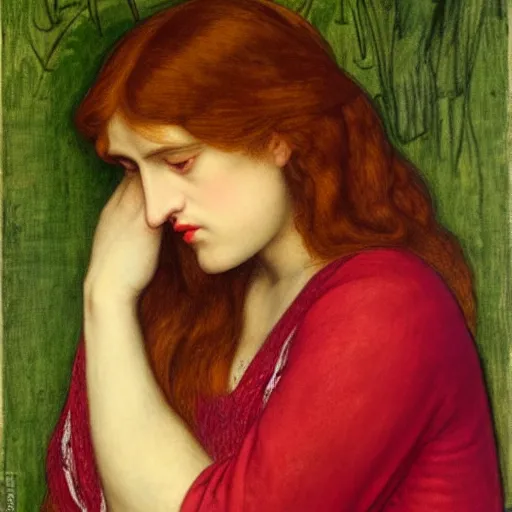 Image similar to The Sorrowful Qween Gwyneth by Dante Gabriel Rossetti, oil on canvas, realist quality