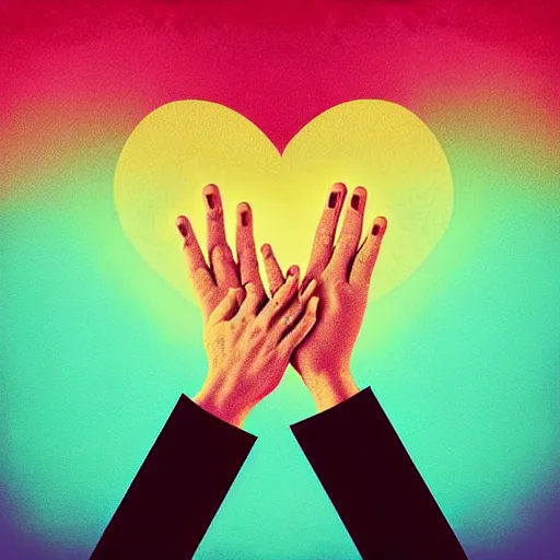 Image similar to “ album cover design, folding hands and beating electronic hearts, digital art ”