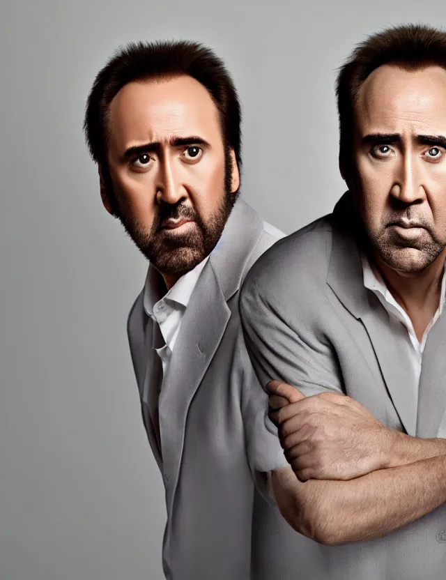 Prompt: professional portrait of nicolas cage neutral expression face straight on headshot even lighting