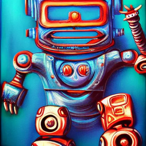 Image similar to robot gods, airbrush painting by in googy style, illustration, intricate detail, award winning work,