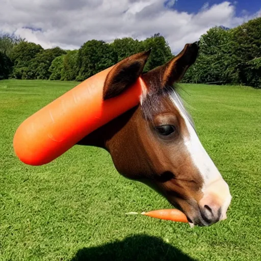 Prompt: a horse licking a carrot shaped ice lolly