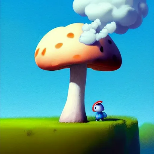 Prompt: goro fujita ilustration a funny fluffy cloud spraying water on a mushroom on a flat background, painting by goro fujita, sharp focus, highly detailed, artstation