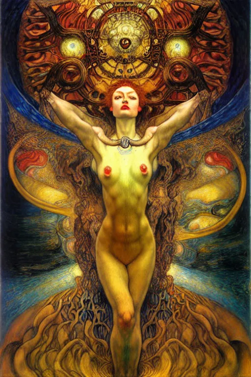 Image similar to Divine Chaos Engine by Karol Bak, Jean Delville, William Blake, Gustav Klimt, and Vincent Van Gogh, symbolist, visionary