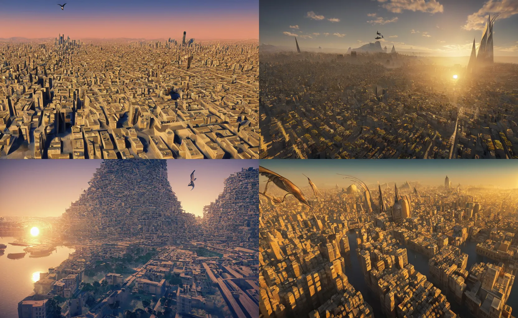 Prompt: a perfect city designed by Salvador Dali bird’s eye view, sunrise, long shadows, trending on Unreal Engine 5, photorealistic, stunning, award winning photo