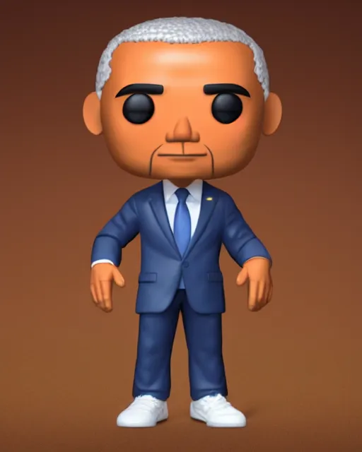 Image similar to full body 3d render of barack obama as a funko pop, studio lighting, white background, blender, trending on artstation, 8k, highly detailed