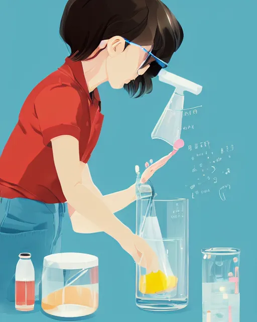 Image similar to a little girl is doing a science experiment. clean cel shaded vector art. minimalist illustration art by lois van baarle, artgerm, helen huang by makoto shinkai and ilya kuvshinov, rossdraws