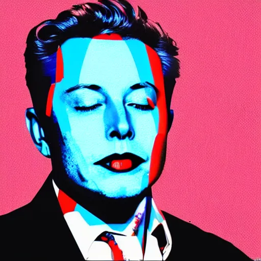 Prompt: the portrait of sleeping elon musk, eyes closed, dreaming. colorful pop art, modern art, by andy warhol