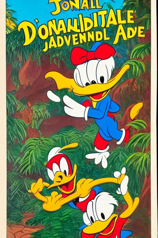 Image similar to donald ducks and friend adventure in the jungle by carl barks, old comic, walt disney, beautiful