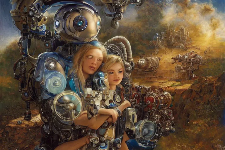 Image similar to derpy shiny mechanical android robots, Lilia Alvarado, Sophie Anderson, Mark Arian, Bob Byerley, Charlie Bowater, Mark Brooks, Steve Henderson, Justin Gerard, Arthur Hughes, Edward Robert Hughes, Mark Keathley, Victor Nizovtsev, Carlos Shwabe, Ross Tran, WLOP