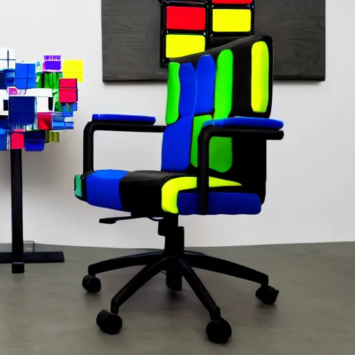 Image similar to a photo of a rubiks cube gaming chair
