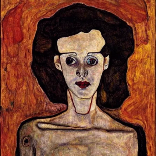 Prompt: Drinking lady by Egon Schiele, full body portrait