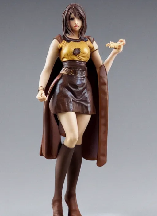 Image similar to 80mm resin detailed miniature of a female alchemist with short brown hair wearing a short dress, white stockings, leather boots and cape, Product Introduction Photos, 4K, Full body