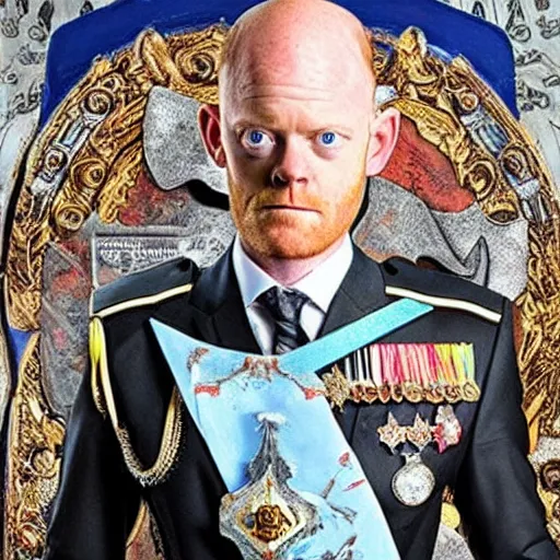 Prompt: max branning regal painting on a horse with many medals