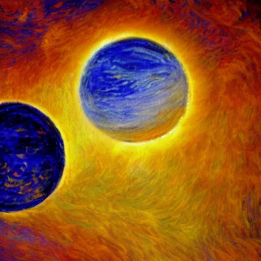 Prompt: an impressionist painting of the sun and moon dancing into infinity, aesthetically pleasing composition, masterpiece, 4k, 8k W 704