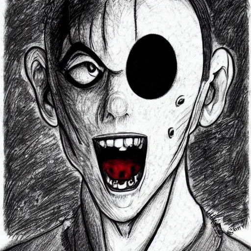 Image similar to A portrait of Mario drawn by Junji Ito, horror, gothic, fantasy, manga