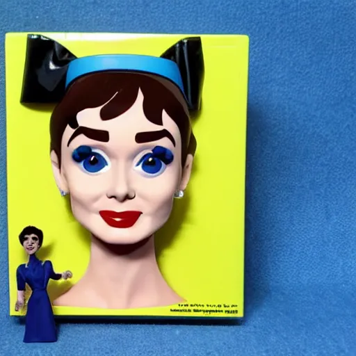 Image similar to audrey hepburn, stop motion vinyl action figure, plastic, toy, butcher billy style