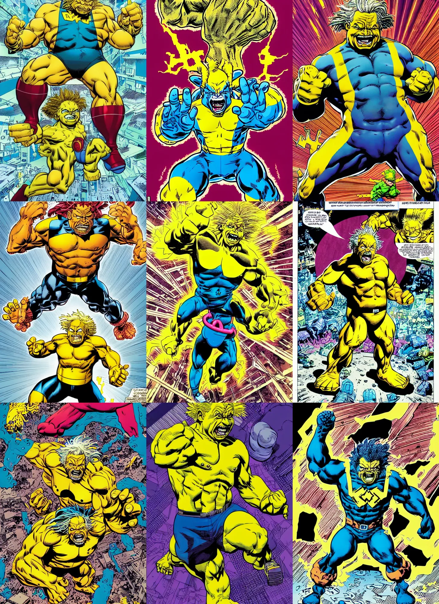 Prompt: dynamic full body shot of albert einstein yellow hulk pikachu by cory walker and ryan ottley and jack kirby and barry windsor - smith, comic, illustration, photo real