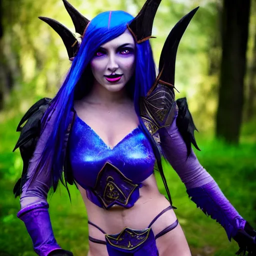 Image similar to photograph of a model cosplaying as a night elf from warcraft