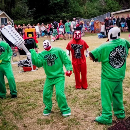 Image similar to juggalo Gumby backyard wrestling cult