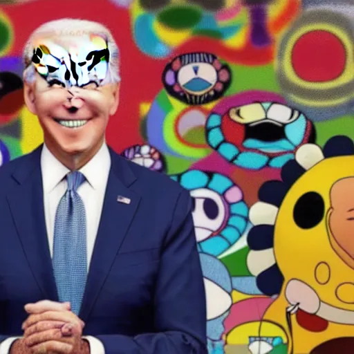 Image similar to a portrait of joe biden in the style of takashi murakami 4 k