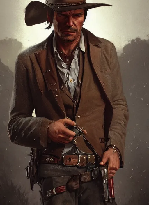 Image similar to highly detailed portrait of raylan givens red dead redemption art, unreal engine, fantasy art by greg rutkowski