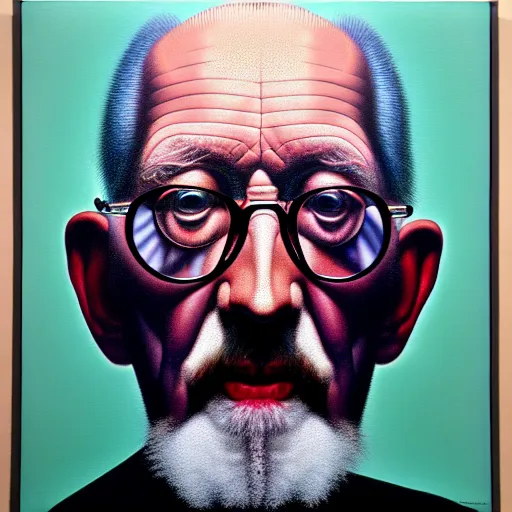 Prompt: ethos of ego. mythos of id. by chuck close, hyperrealistic photorealism acrylic on canvas