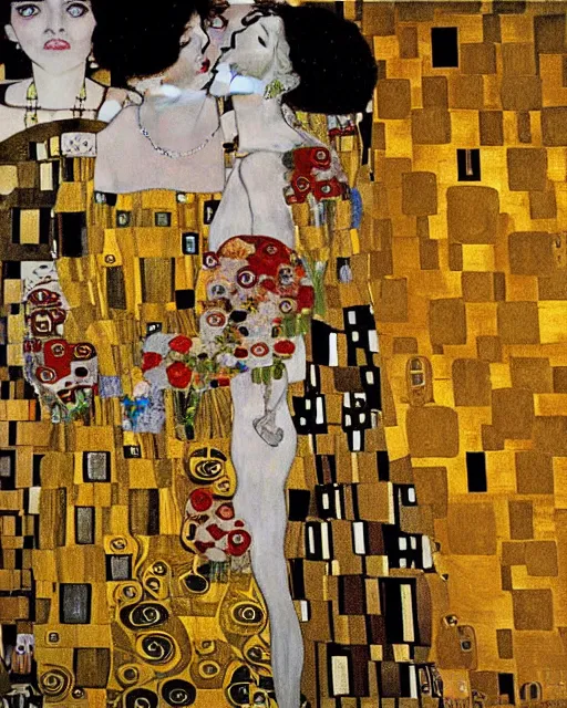 Image similar to wedding, painting by gustav klimt, gold leaf on wood