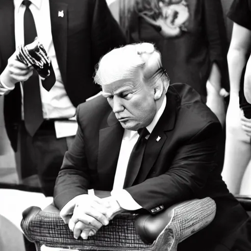 Prompt: Donald Trump sitting on a chair smoking weed