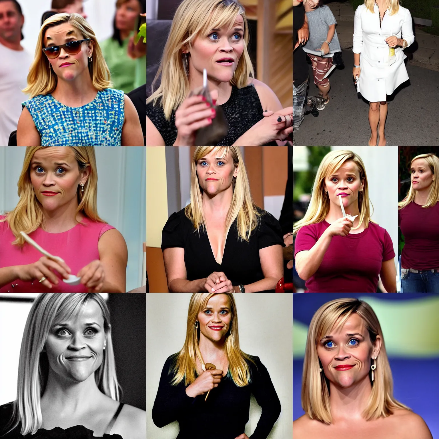 Prompt: reese witherspoon doing a bump of cocaine off a tiny spoon, photo