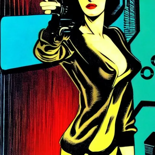 Image similar to eva green as high tech spy, art by jim steranko