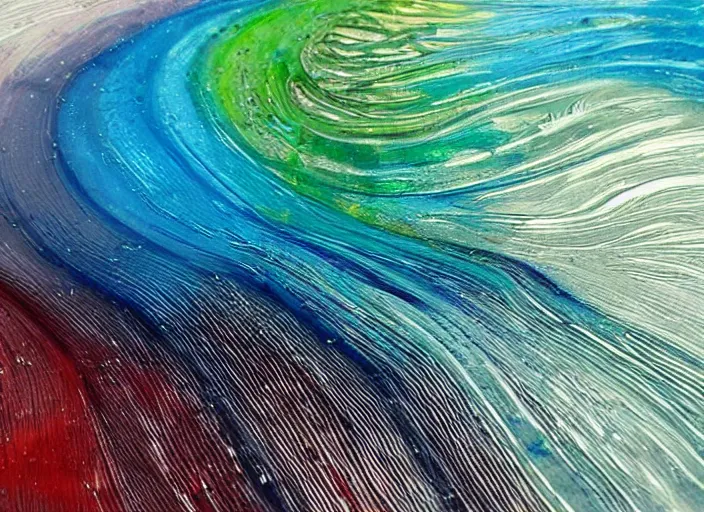 Prompt: an ocean wave transformed in resin and fossialized, colors, pale, highlights, artistic