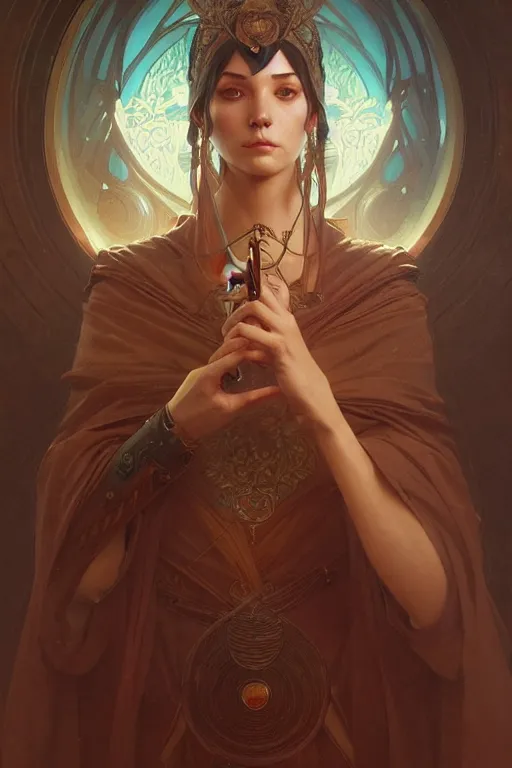 Prompt: the female mage, deep focus, intricate, elegant, highly detailed, digital painting, artstation, concept art, matte, sharp focus, illustration, art by artgerm and greg rutkowski and alphonse mucha