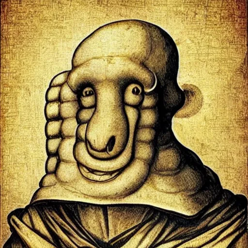 Prompt: handsome squidward portrait, leonardo da vinci art style