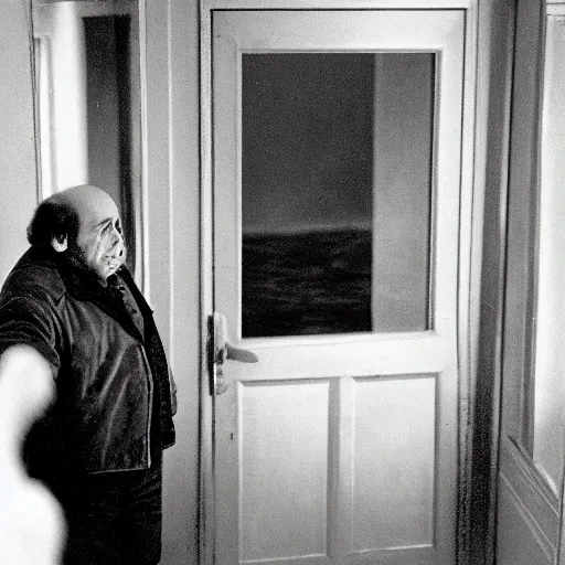 Image similar to Danny Devito, film still from the movie The Shining