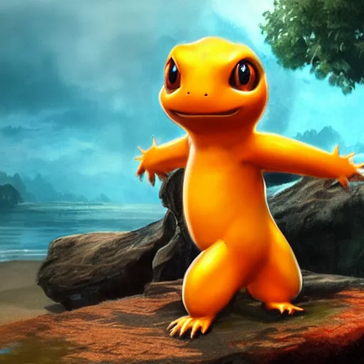 Image similar to a charmander made of water, ultra realistic, concept art, intricate details, highly detailed, photorealistic, octane render, 8 k, unreal engine, art by frank frazetta, simon bisley, brom