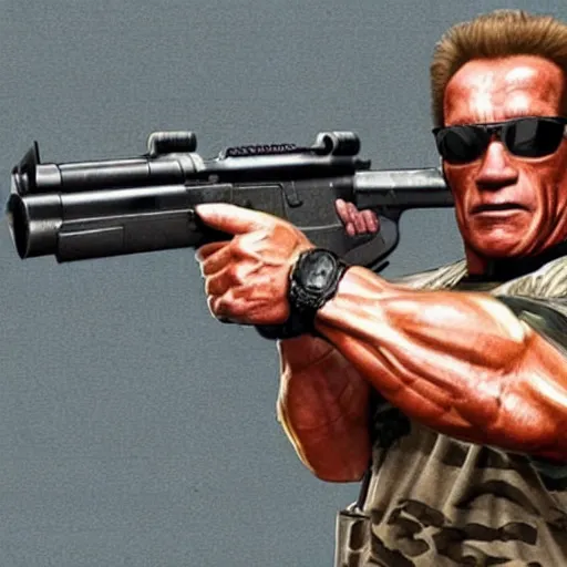 Image similar to a screenshot of arnold schwarzenegger in cs : go, full body shot