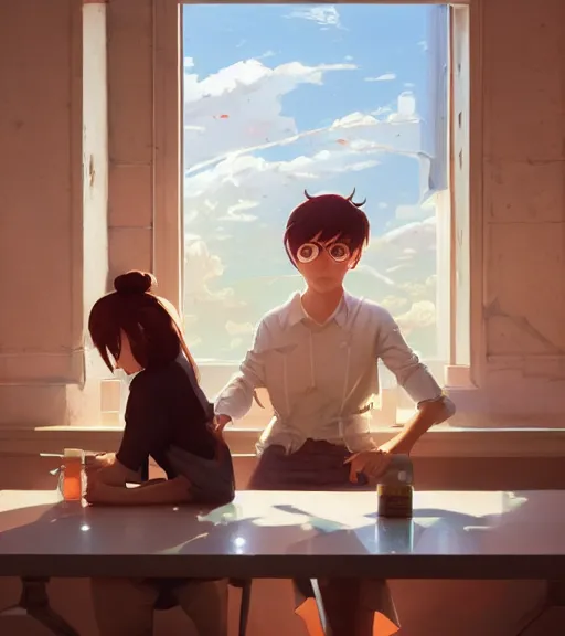 Image similar to highly detailed spilled milk on the table, unreal engine, loish, rhads, makoto shinkai and lois van baarle, ilya kuvshinov, rossdraws, tom bagshaw, reflective global illumination, god rays, detailed and intricate environment