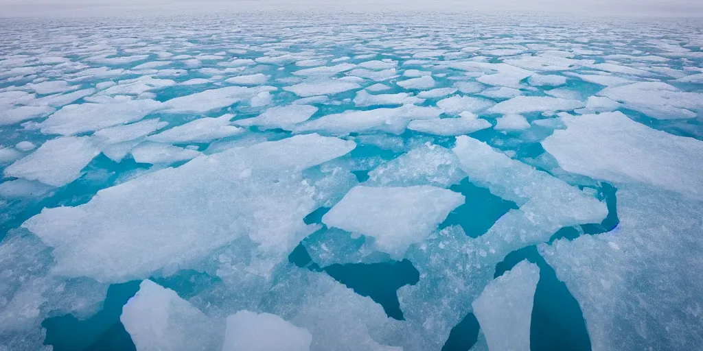 Prompt: “ the thin space between the frozen sea ice above and the water below, dark water, blue light filtering in through thick ice above ”