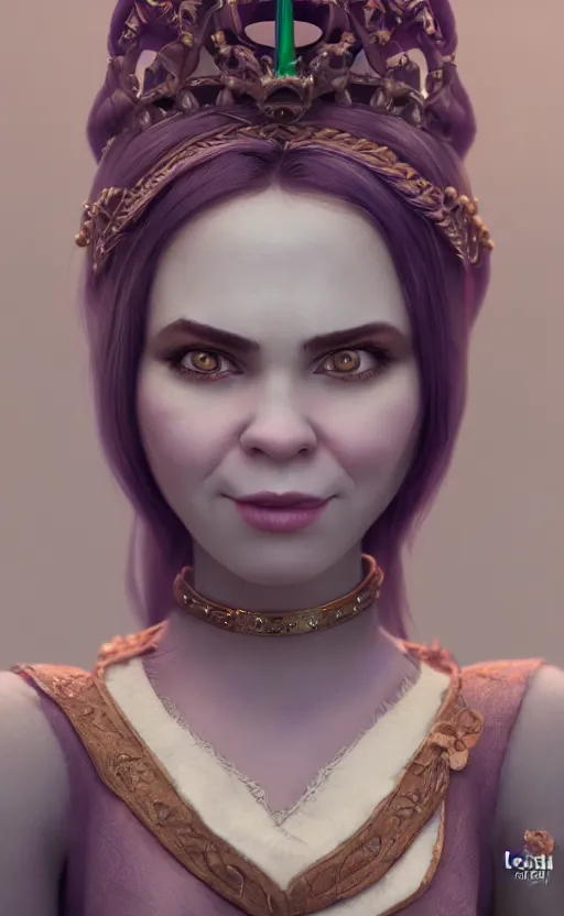 Image similar to Princess Shrek, close up portrait by loish and WLOP, octane render, dynamic lighting, highly detailed, sharp focus, asymmetrical portrait, dark fantasy, trending on ArtStation