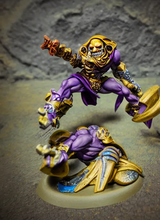 Prompt: Skeletor, Professionally Painted Warhammer miniature, tabletop gaming, games workshop, professional photography, product photography, official media