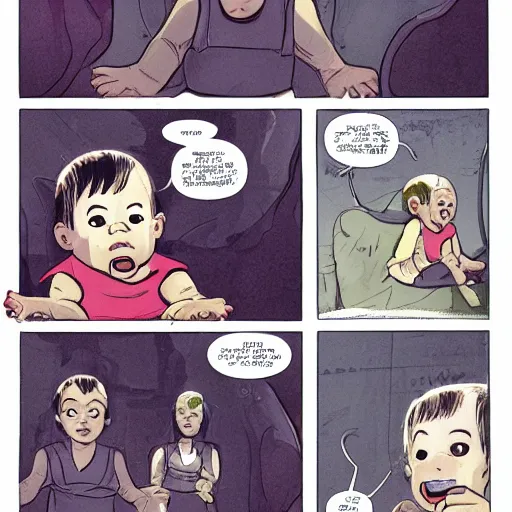 Image similar to portrait of angry baby harp se driving a tax cab, medium shot, highly coherent, saga comic, fiona staples