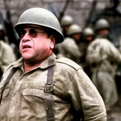 Image similar to A still of Danny Devito in Saving Private Ryan (1998)