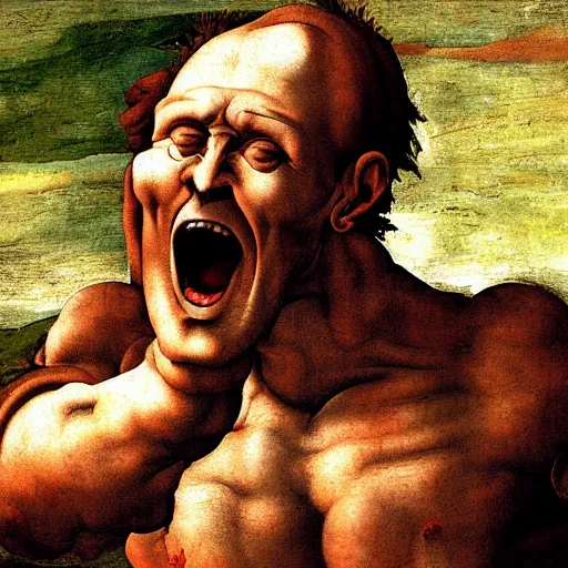 Image similar to screaming man, high detail painting by michelangelo