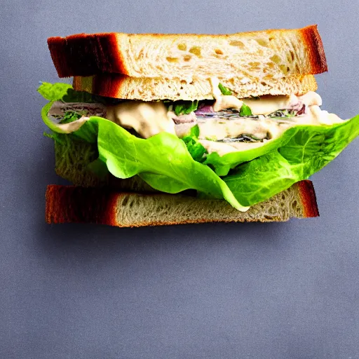 Prompt: A lettuce mayonnaise sandwich, food photography