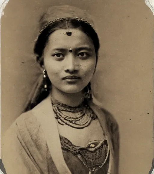 Prompt: vintage_portrait_photo_of_a_beautiful_nepalese_Victorian maiden