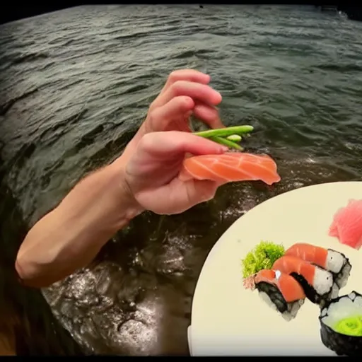 Image similar to Gollum eating sushi, go pro 360 footage air