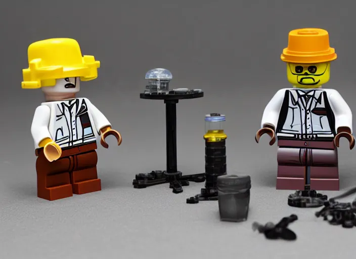 Image similar to product photo still of walter white breaking bad meth lab lego playset, 8 k, 1 2 0 mm macro, f 1. 8, studio lighting, key light