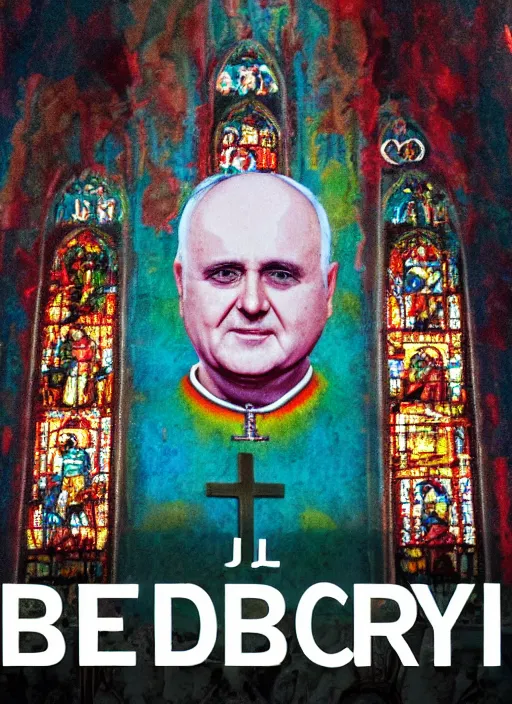 Prompt: comrade gorbachev in hell, infernal icon with halo, color art in church style 4 k